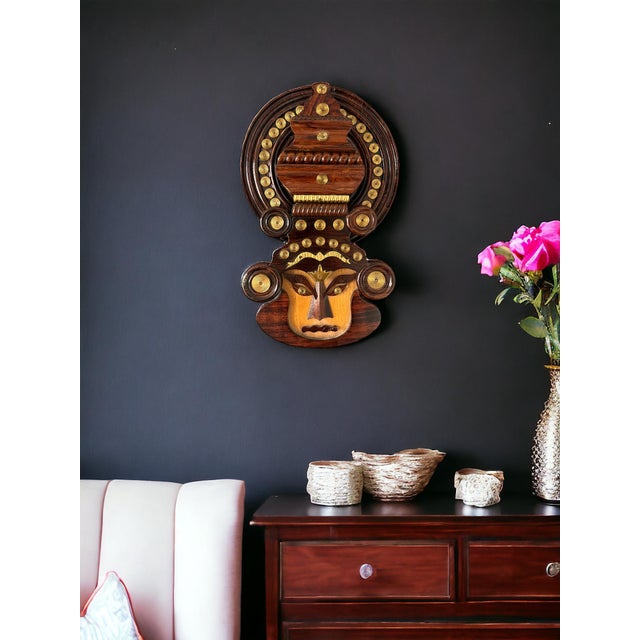 Vintage Wood & Brass Wall Hanging For Sale - Image 4 of 12