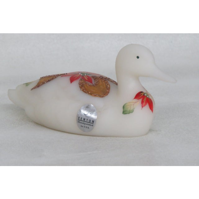 Fenton Satin Glass Hand Painted Poinsettia Duck Christmas For Sale - Image 13 of 13