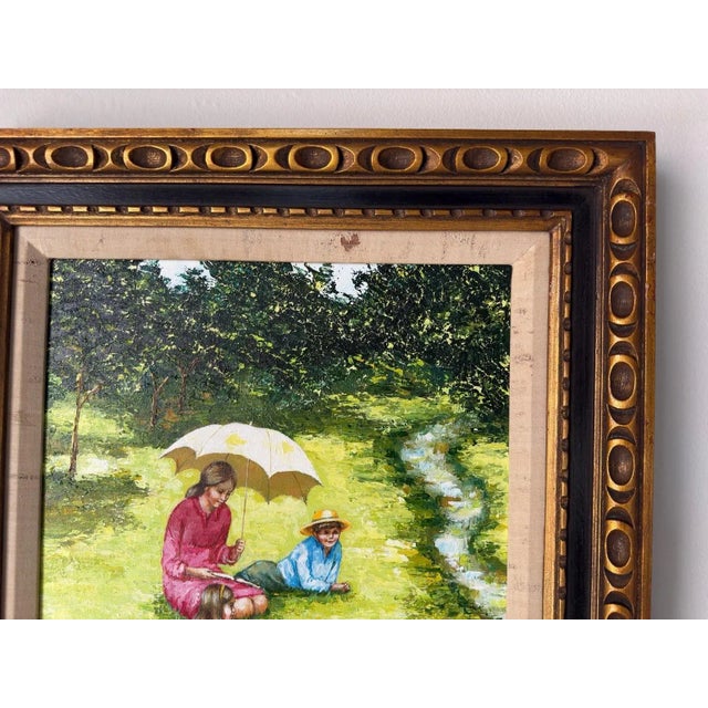 Vintage Karin “Picnic” Impressionist Oil on Canvas Painting – Framed For Sale In Miami - Image 6 of 12