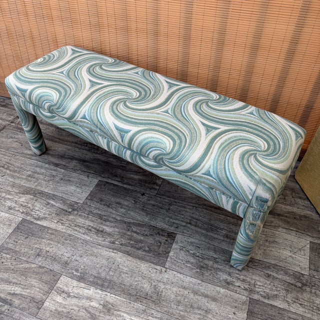 Early 21st Century Fully Upholstered Postmodern Bench With Cushions in the Parson Style. For Sale In Miami - Image 6 of 14