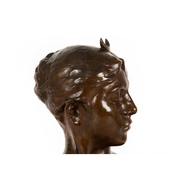 Brown French Antique Bronze Sculpture Bust of Diana by Falguiere Ca. 1880 For Sale - Image 8 of 17