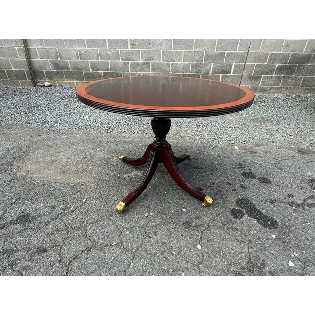 Stickley Georgian Style Inlaid Mahogany Pedestal Base Dining Table or Center Table For Sale - Image 12 of 18