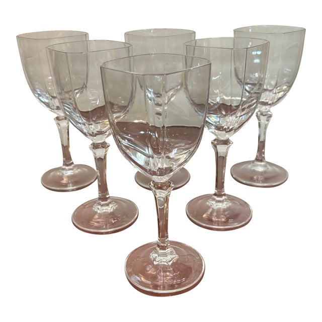 French Angular Stemmed Crystal Glasses Set of 6 For Sale