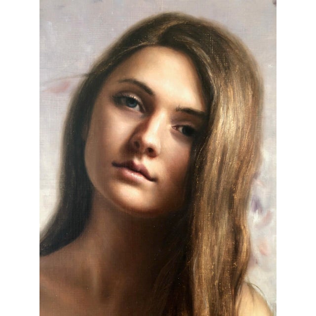 Serenity by Beth Sistrunk | Oil on panel Portrait of a girl surrounded by butterflies. For Sale - Image 4 of 10