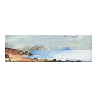 Vintage Coastal Beach Seascape Watercolor Painting For Sale