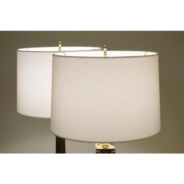 1960's Westwood Neoclassical Hollywood Regency Corinthan Column Marble Brass Table Lamps - a Pair For Sale - Image 9 of 11