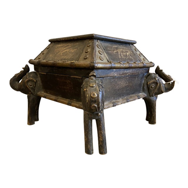1920s Carved Wood Elephant Box For Sale