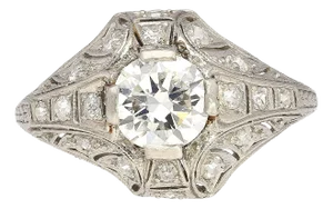 1930s Antique Art Deco Era Platinum 1 Carat Old European Cut Diamond Ring, Size 7