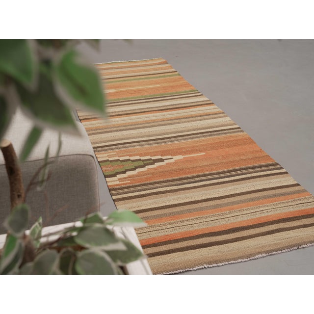 Textile 1970s Vintage Handmade Wool Cotton Terracotta Runner Rug For Sale - Image 7 of 11