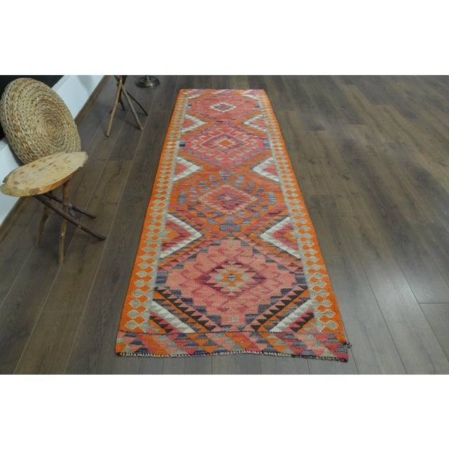 Vintage Turkish Hand-Knotted vintage rug is a semi-antique vintage runner rug.'70s Eastern region of Turkey's unique rug...