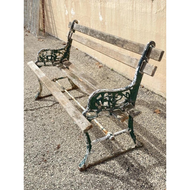 Antique English Victorian Cast Iron Wooden Slat Garden Seat Patio Park Bench For Sale - Image 12 of 12