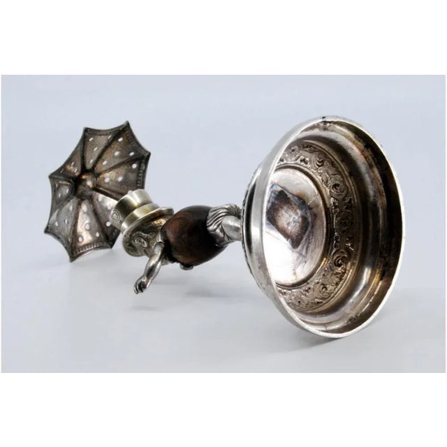 Silver Toothpick Holder with Wooden Body Figure For Sale - Image 5 of 11