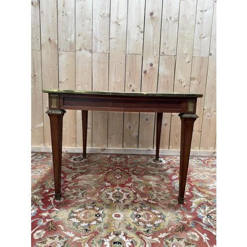 Wood Louis XVI Style Square Table with Leather Top For Sale - Image 7 of 8