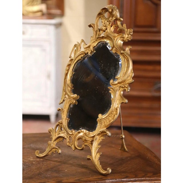19th Century French Louis XV Style Gilt Bronze Vanity Table Mirror For Sale - Image 4 of 10