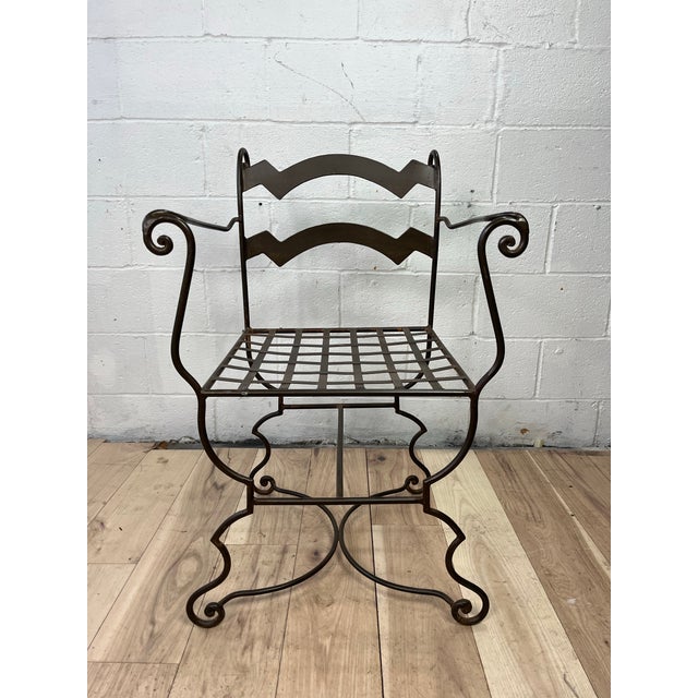 Metal Vintage Wrought Iron Curule Armchair With Sculptural Scrollwork For Sale - Image 7 of 11
