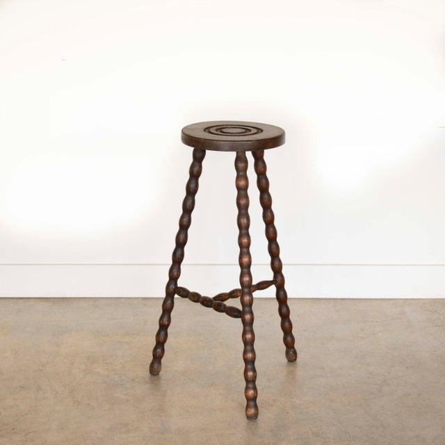 Brown 1950s Tall French Wood Tripod Stool For Sale - Image 8 of 8