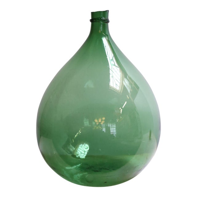 Vintage Italian Emerald Green Blown Glass Teardrop-Form Demijohn Carboy For Sale