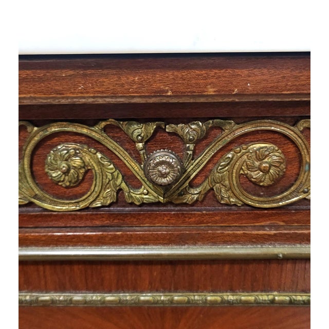Pair Vintage Empire Directoire French Style Bronze & Marble Top Bed End Commodes For Sale - Image 15 of 18