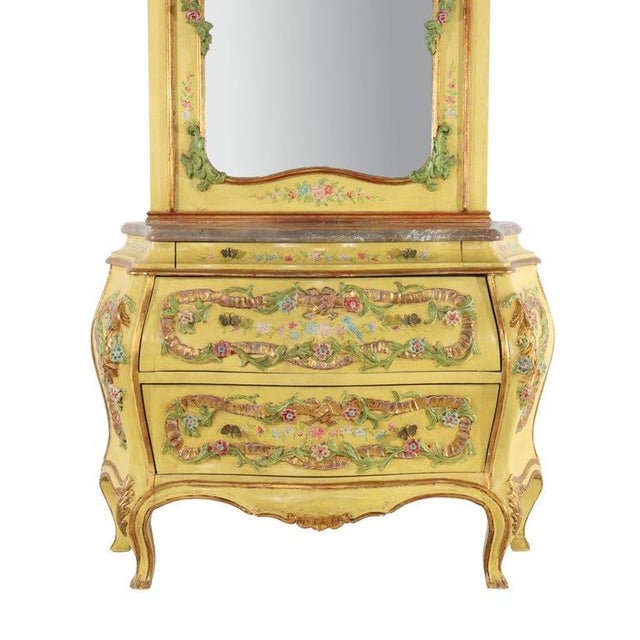 Venetian Floral Polychromed Marble Top Dresser With Trumeau Mirror C1930 For Sale - Image 6 of 14