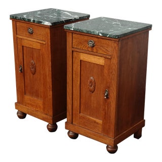 20th Century Oak Beidermier Nightstands Cabinets With Marble Tops For Sale