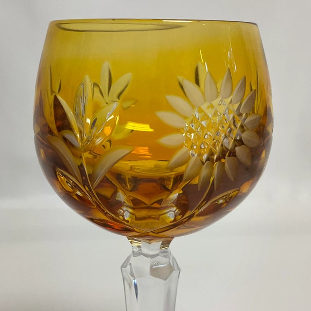 Mid-Century Hollywood Regency German Amber Hand Cut Crystal Wine Glasses - Set of 8. For Sale - Image 12 of 12