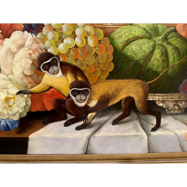 Traditional Realist Still Life of Fruit & Monkeys For Sale - Image 3 of 11