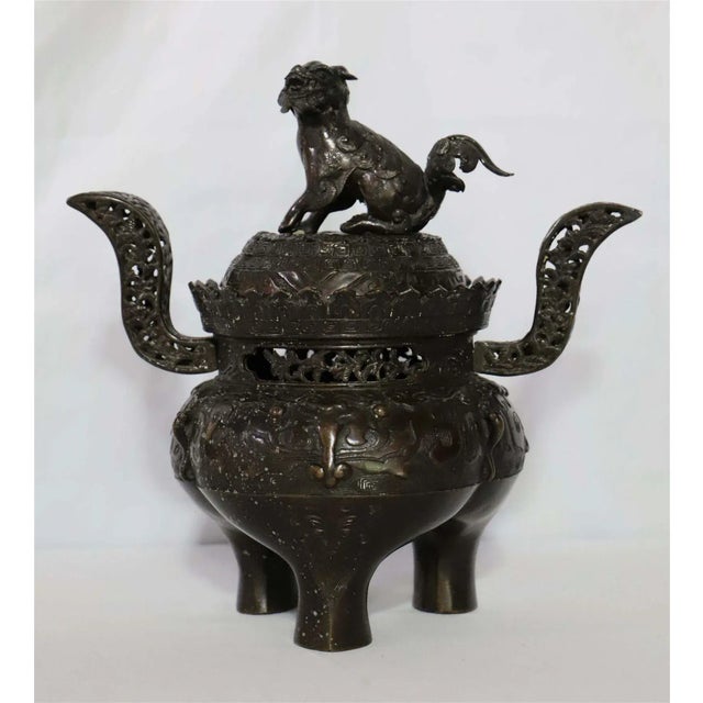 Chinese Antique Bronze Chinese Foo Dog Incense Burner For Sale - Image 3 of 6