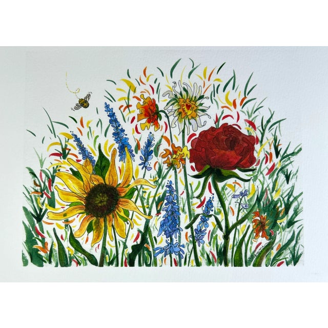 Giclee professional Print 9 x 7 inches, on textured watercolor paper, of this watercolor painting of a bee in my garden in...