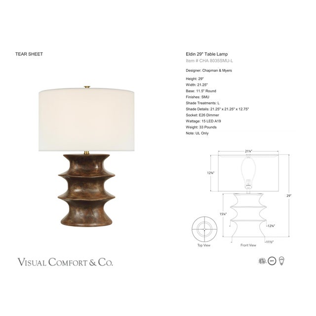 Chapman & Myers by Visual Comfort Signature Eldin 29" Table Lamp in Smoked Umber with Linen Shade Designer: Chapman &...
