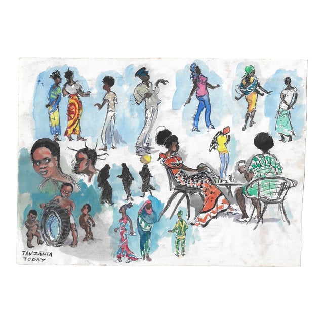 Ivy Attwell Tanzania Today Figure Study Watercolor For Sale