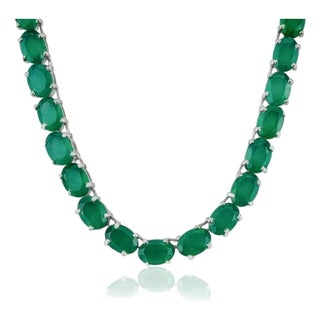 40.36 CTW Natural Green Onyx Tennis Necklace in Silver for Her For Sale
