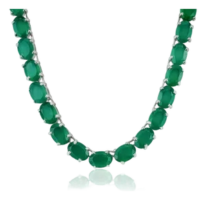 40.36 CTW Natural Green Onyx Tennis Necklace in Silver for Her