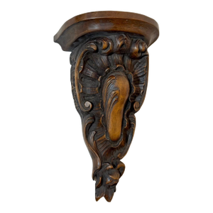 Antique Ornate Hand Made Carved Wood Wall Mount Clock Shelf Sculpture