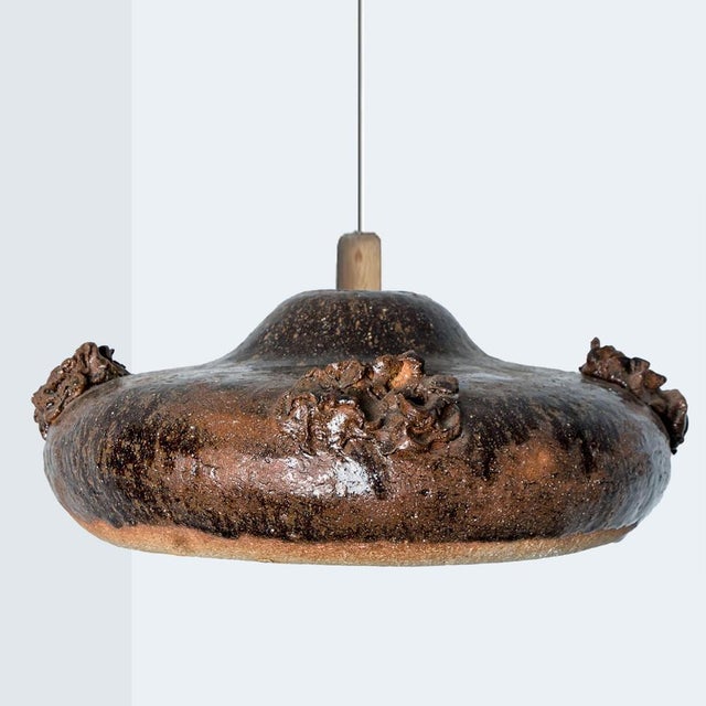 Ceramic Black and Brown Ceramic Pendant Light, Denmark, 1970s For Sale - Image 7 of 15