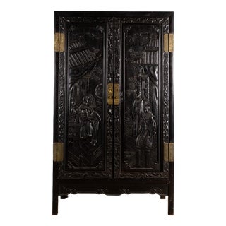 Chinese Carved Wooden Cabinet with Imperial Life Scenes, China,19th Century For Sale