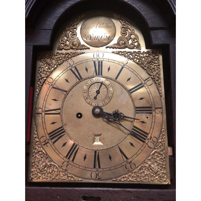 George II Period Manor House Carved Oak Tall Case Clock For Sale - Image 6 of 11