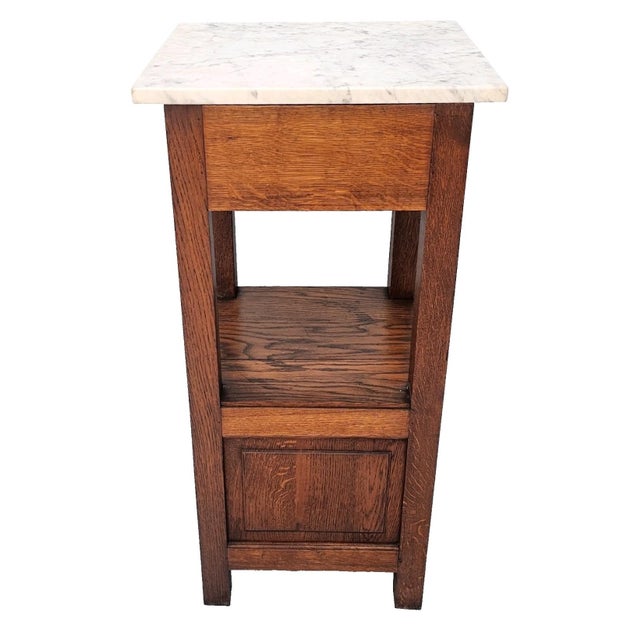Antique 1920s French Oak Nightstand With Carved Grape Motif & White Marble Top For Sale - Image 10 of 18