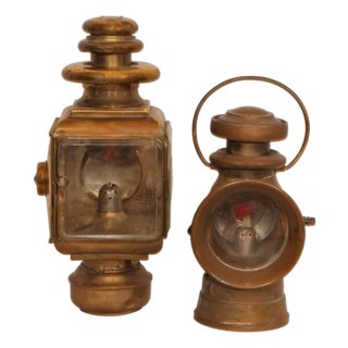 Set of 2 Antique Bleriot & Lucas Burbury Oil Illuminated Side Lamp For Sale