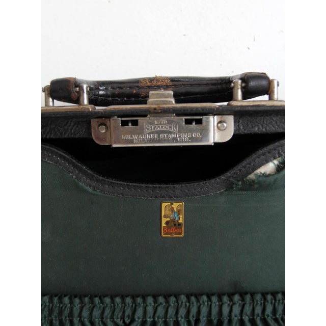 1930s Vintage 1930s Belber Black Leather Suitcase With Green Interior For Sale - Image 5 of 18