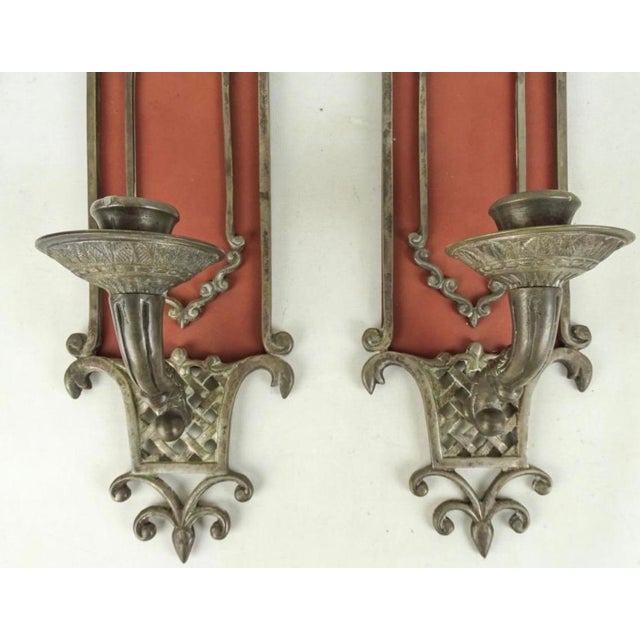 English A Pair of English Antique Silver Finish Iron Wall Sconces For Sale - Image 3 of 5