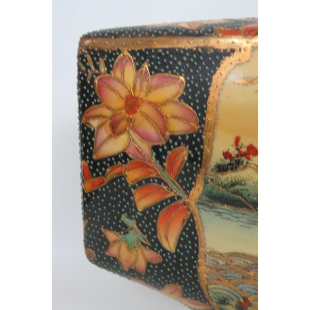 Ceramic Satsuma Style Fan Shaped Pillow Vase Hand Painted Geisha and Flowers Motif 5056b For Sale - Image 7 of 18