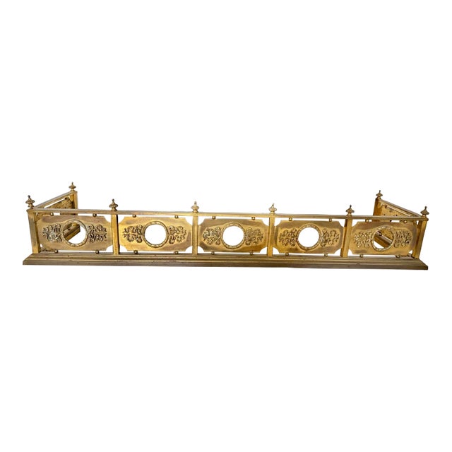 1880s Forged Pierced Brass Fireplace Fender For Sale