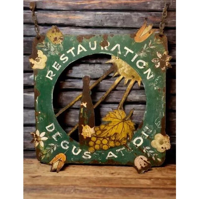 Farmhouse 1930s French Iron Restaurant Sign, Vintage Bistro Café Advertising For Sale - Image 3 of 9