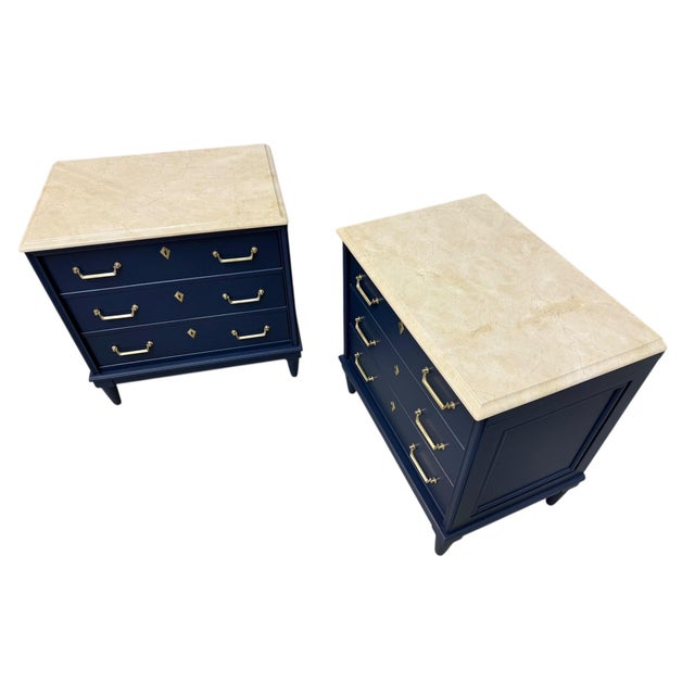 American of Martinsville Vintage American of Martinsville Navy Blue Marble Top Nightstands - Set of 2 For Sale - Image 4 of 10