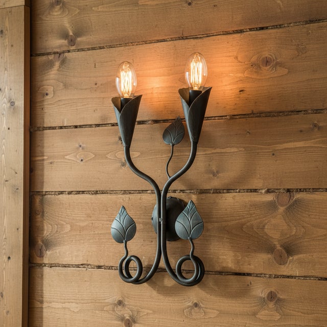 Twin Blooms in Iron Elevate your interior lighting from mere function to high art with the Hand Forged Botanical Twin Lily...