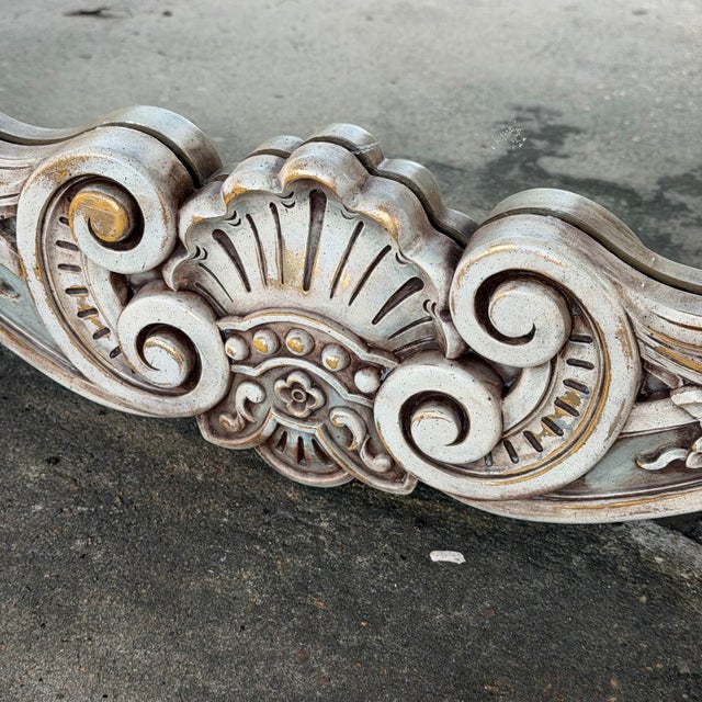 1960s Rococo Revival Wall Mirror Newly Painted in Swedish Gustavian Style Linen White and Light Blue For Sale - Image 10 of 15