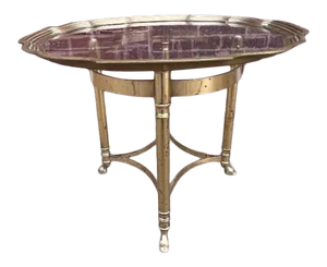 Hollywood Regency Labarge Brass Scalloped Edge Tray Top Side Table