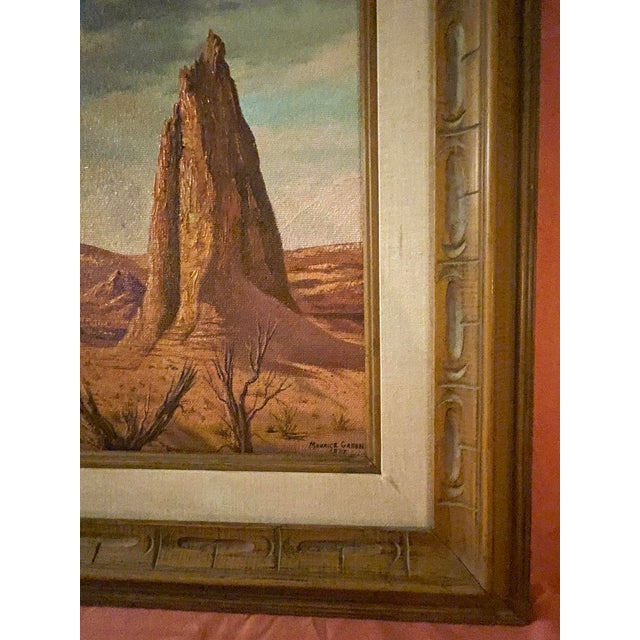 Terra Cotta Original Maurice Green 1977 Southwestern Landscape Oil Painting "Twin Buttes" Framed For Sale - Image 8 of 15