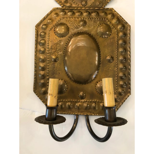 Early 19th Century American Hammered Brass Wall Sconces -A Pair For Sale - Image 4 of 10