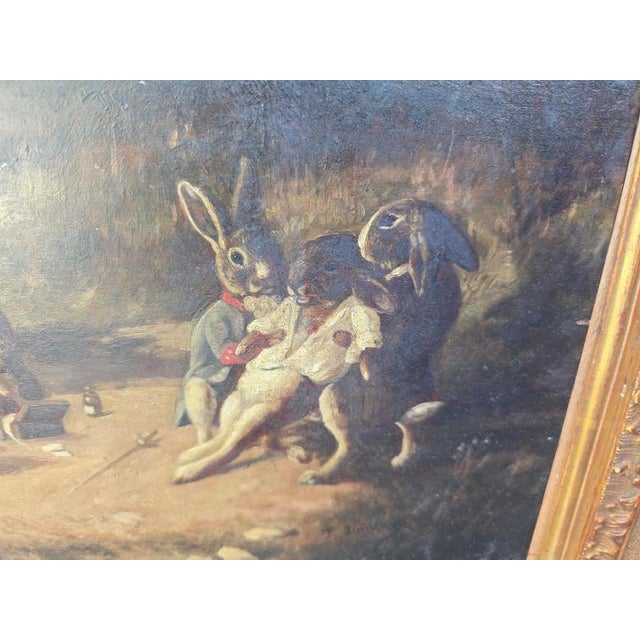 The Rabbit Duel Anthropomorphic Animal, 19th Century, Oil on Panel For Sale - Image 7 of 11